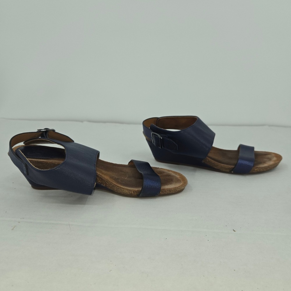 Sofft Wedge Sandals Womens 7M Blue Leather Metallic Strappy Comfort Summer - Picture 5 of 13